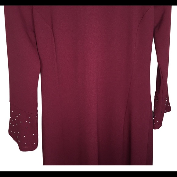 GDG Actuel Midi Dress With Encrusted Long Sleeves & Back Zip Maroon Red Small - Picture 5 of 8